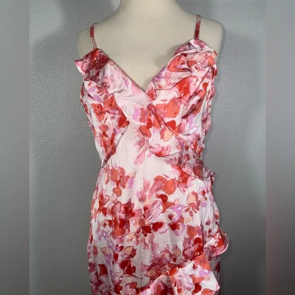 Japna Pink and Red Floral Midi women’s Dress size large - Picture 8 of 10